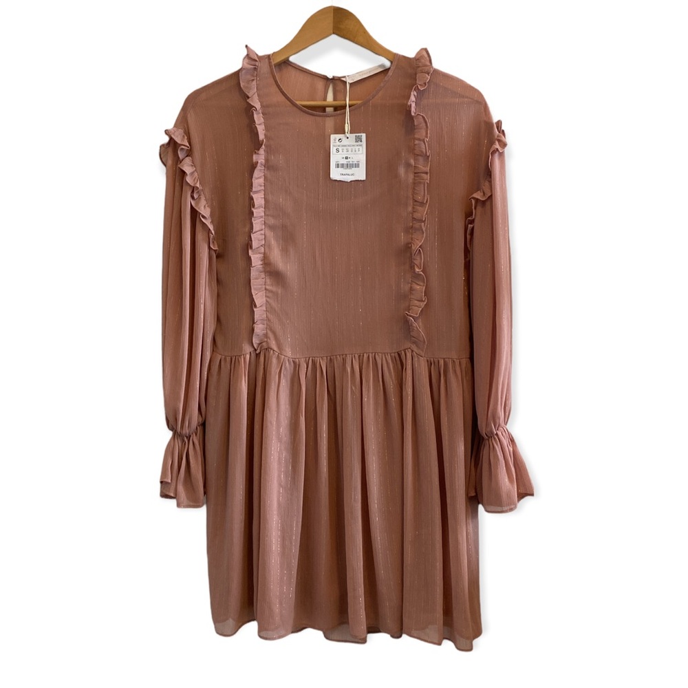 Zara Dusty Rose Ruffle Mini Dress